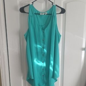 Ami Aqua Button-Down Blouse